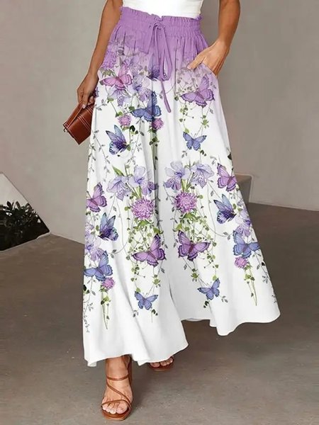 

Loose Casual Butterfly Pants, White, Pants