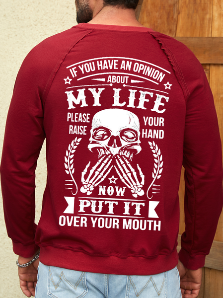 

Men's If you have an opinion about pver your mouth Crew Neck Casual Skull Loose Sweatshirt, Red, Hoodies&Sweatshirts