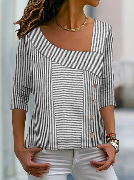 

Striped Casual Knitted Others Shirt, Gray, Shirts & Blouses