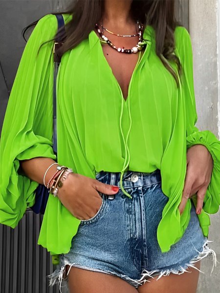

Urban V Neck Loose Plain Blouse, Green, Blouses and Shirts