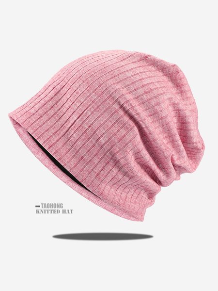 

Solid Color Striped Knitted Pile Hat, Peach, Women Hats