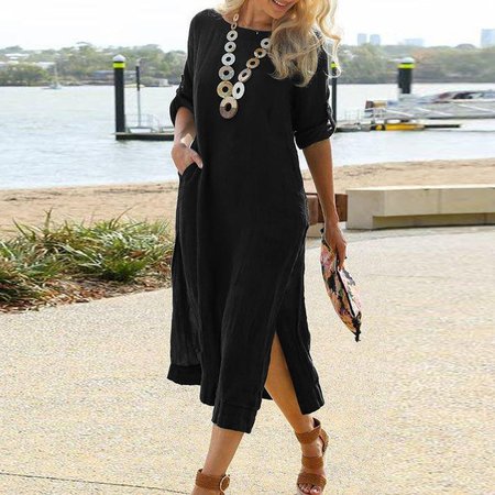

Loose Plain Casual Dress With No, Black, Maxi Dresses