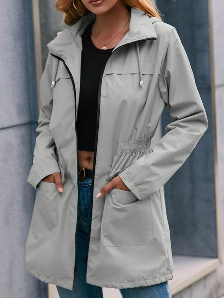 

Plain Casual Pocket Stitching Loose Trench Coat, Light gray, Trench Coats