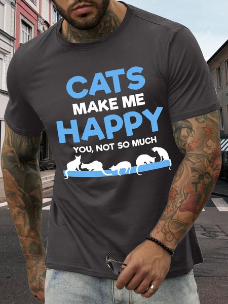 

Men’s Cat Regular Fit Text Letters Cotton Casual T-Shirt, Deep gray, T-shirts
