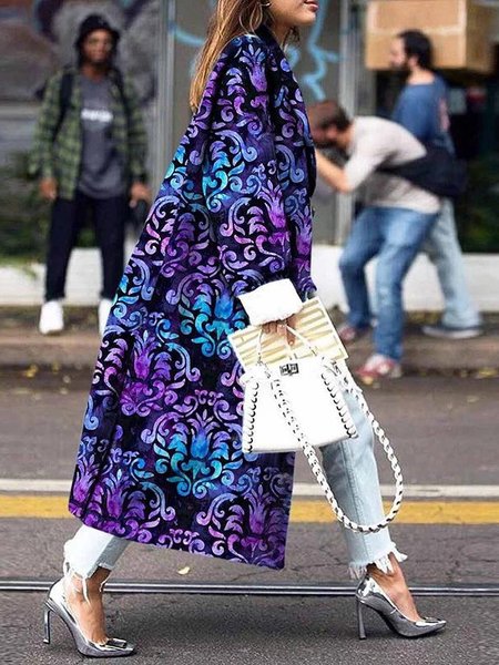 

Women's Vintage Casual Floral Ethnic Long Trench Coat Everyday Commuter Clothing, Color3, Trench Coats