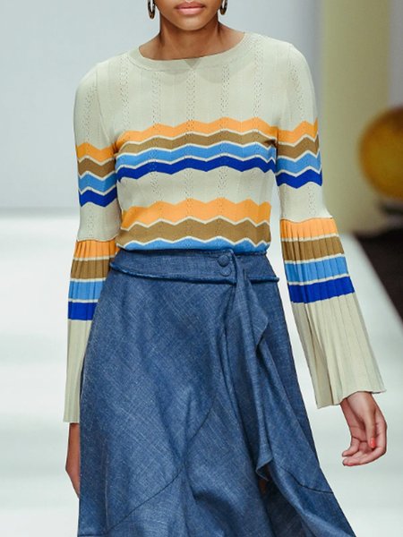 

Color Block Chevron Urban Long Sleeve Sweater, As picture, Sweaters