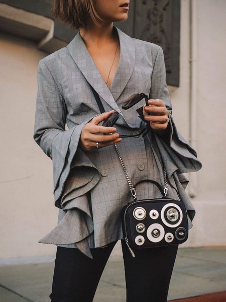 

Long Sleeve Plaid Urban Regular Fit Blazer, Gray, Blazers