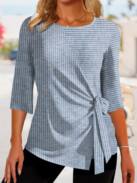 

Striped Casual Loose Knitted Shirt, Blue, Shirts & Blouses