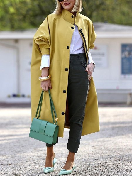 

Loose Urban Plain Trench Coat, Yellow, Blazers