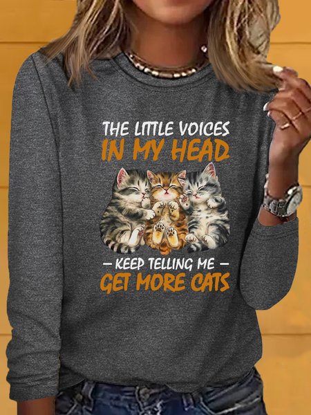 

Women's Cat Lover Letters Casual Shirt, Gray, Long sleeves