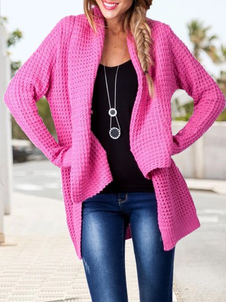 

Casual Loose Plain Cardigan, Deep pink, Sweaters