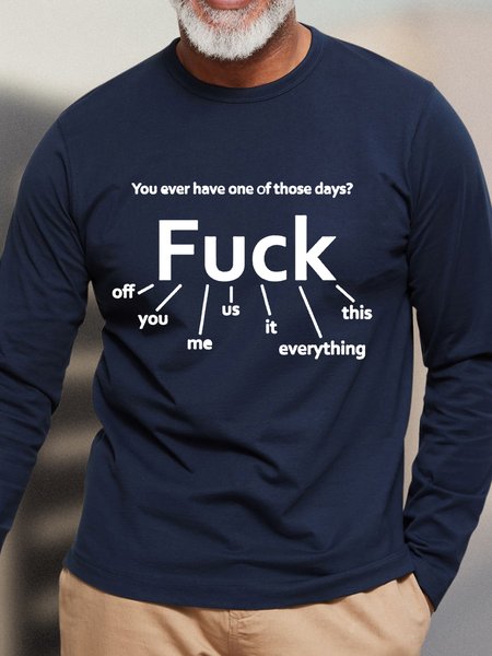

Men’s Humor And Irony Text Letters Cotton Crew Neck Casual Top, Dark blue, Long Sleeves