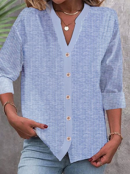 

Loose Notched Casual Striped Blouse, Blue, Blouses & Shirts