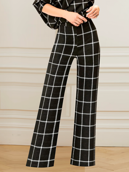 

Regular Fit Micro-Elasticity Plaid Urban Fashion Long Pants, Black, Pants