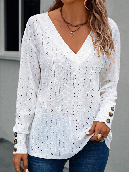 

Women Plain V Neck Casual Long Sleeve Tunic Top, White, Tunics