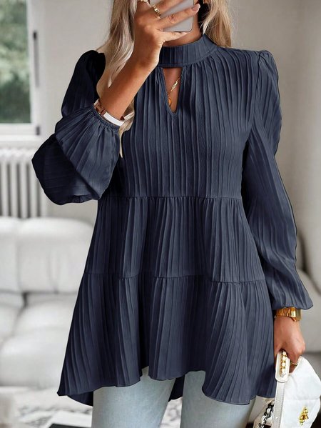 

Regular Fit Plain V Neck Casual Shirt, Dark blue, Shirts & Blouses