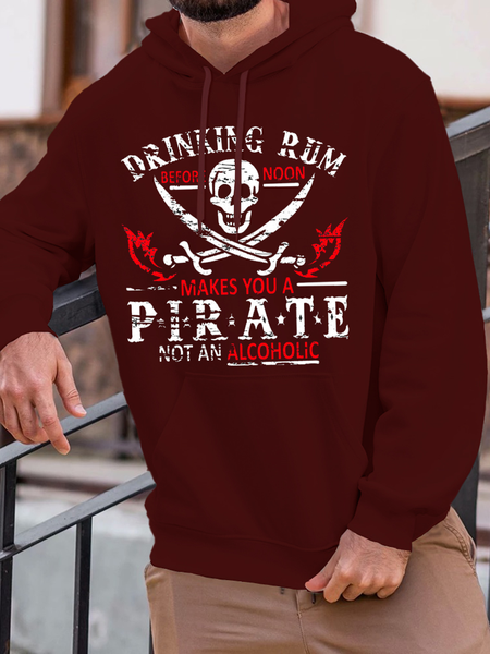 

Men's Drinking rum before noon will make you a pirate, not an alcoholic Casual Loose Hoodie, Red, Hoodies&Sweatshirts