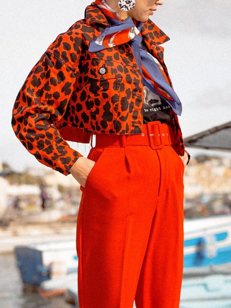 

Urban Shirt Collar Loose Leopard Jacket, Orange red, Blazers