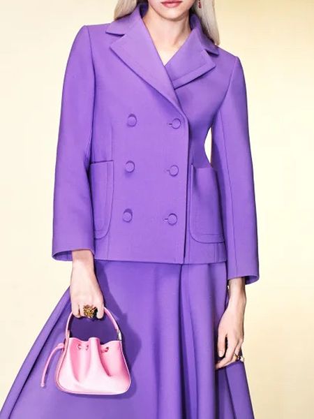 

Plain Loose Lapel Collar Long Sleeve Urban Lapel Collar Blazer, Purple, Blazers