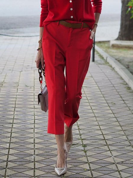 

Plain Urban Regular Fit Fashion Pants, Red, Pants