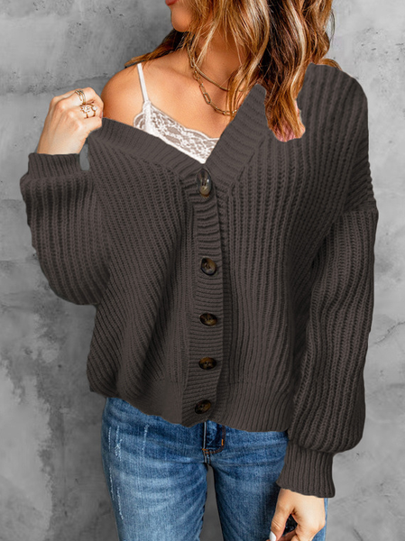 

Women Wool/Knitting Plain Long Sleeve Comfy Casual Cardigan, Coffee, Cardigans