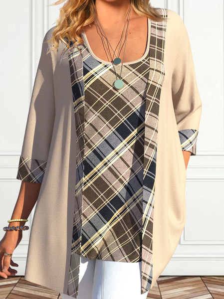 

Crew Neck Casual Two-Piece Set, Khaki, Suit Set