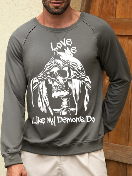 

Men's love me like my demons do Loose Cotton-Blend Casual Crew Neck Sweatshirt, Deep gray, Hoodies&Sweatshirts