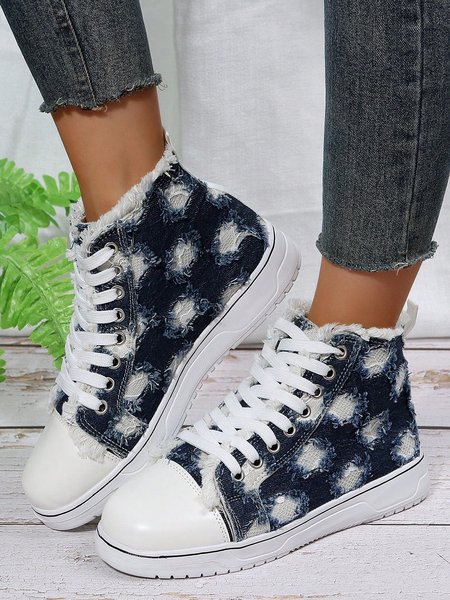 

Ripped Denim Raw Trim High Top Canvas Shoes, As picture, Sneakers