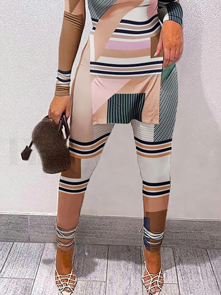 

Tight High Elasticity Geometric Urban Long Legging Slim fit Pants, As picture, Pants