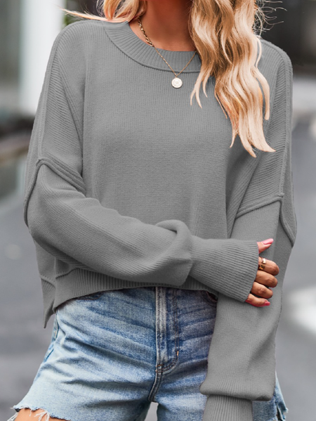 

Women Plain Long Sleeve Comfy Casual Sweater, Gray, Sweaters