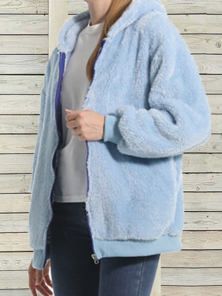 

Hoodie Loose Casual Teddy Jacket, Light blue, Coats