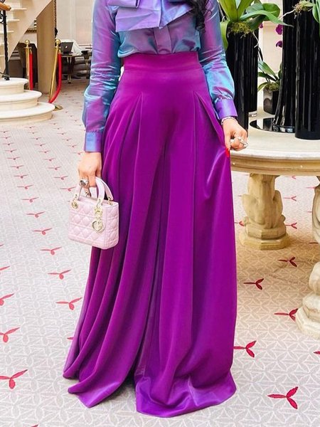 

Regular Fit Elegant Plain Fashion Pants, Purple, Pants
