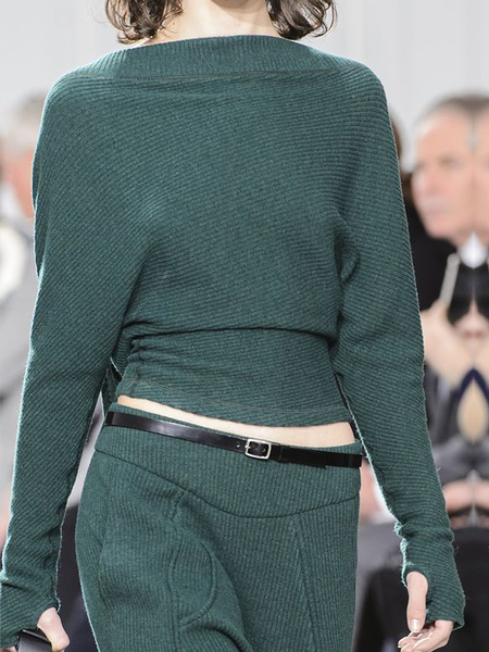 

High Elasticity Loose Plain Urban Boat Neck Long Sleeve Sweater, Green, Sweaters