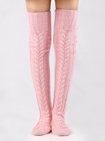 

Solid Color Coarse Knit Warm and Windproof Home Knee Socks, Pink, Socks