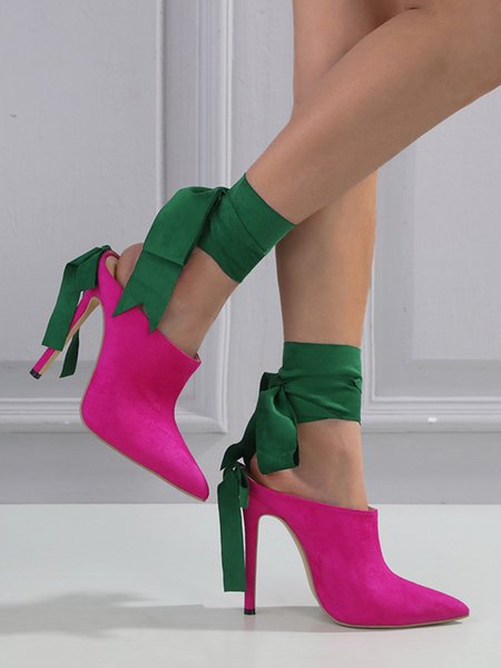 

Color Block Fashion Ankle Strap Stiletto Heel Mules, Rose red, Flats