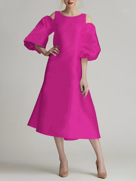 

Daily Crew Neck Regular Fit Elegant Plain Dress, Rose red, Mini Dresses