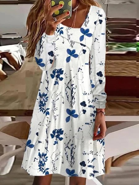 

Casual Asymmetrical Loose Floral Dress, White, Dresses