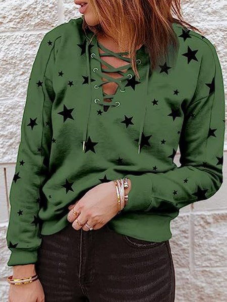 

Loose Casual V Neck Hoodie, Army green, Sweatshirts & Hoodies