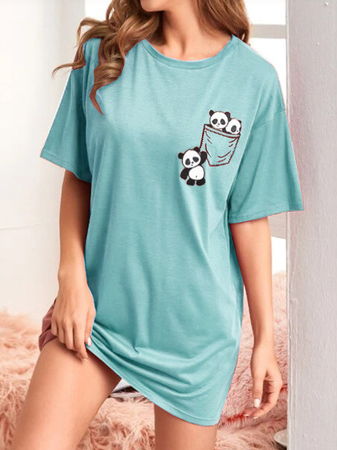 

Animal Printing Loose Casual Lounge Dress, Aqua, Loungewear & Sleepwear