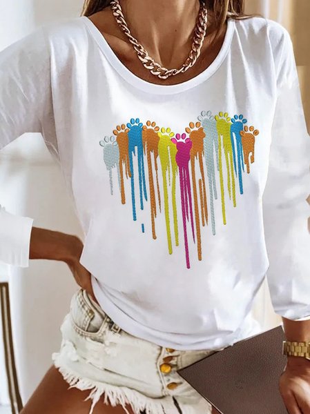

Love Dog Loose Casual Crew Neck T-Shirt, White, T-Shirts