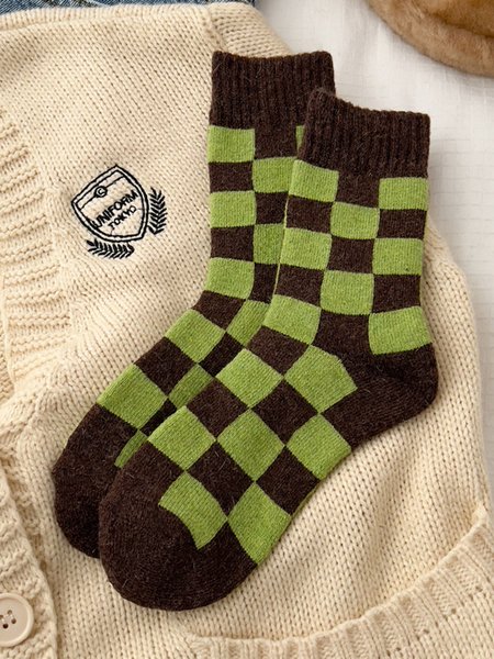 

Checkerboard Color Contrast Wool Blend Thermal Socks, Color11, Socks