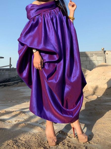 

Plain Loose Elegant One Shoulder Dress, Purple, Maxi Dresses