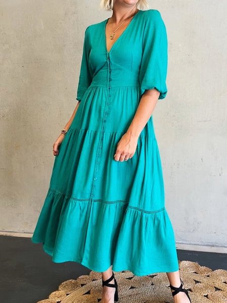 

Buttoned Regular Fit Elegant Dress, Blue, Dresses