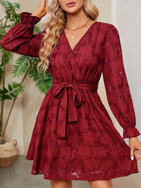 Flare Sleeve Elegant V Neck Split Joint Wedding Dress & Party Dress, Wine red, Party Dresses