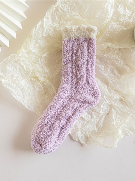 

Contrast Color Home Warm Home Coral Fleece Socks, Purple, Socks