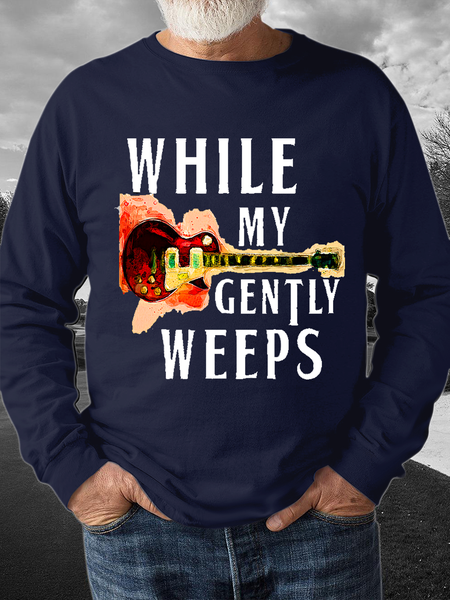 

Men's WHILE MY GENTLY WEEPS Crew Neck Casual Sweatshirt, Dark blue, Hoodies&Sweatshirts