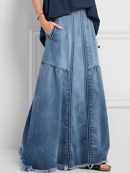 

Loose Plain Casual Pocket Denim Skirt, Blue, Denim Skirts
