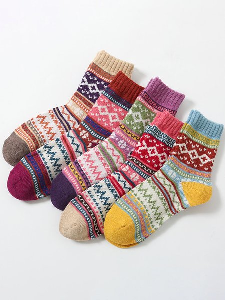 

Ethnic Pattern Wool Rabbit Blend Thermal Socks, Color9, Socks