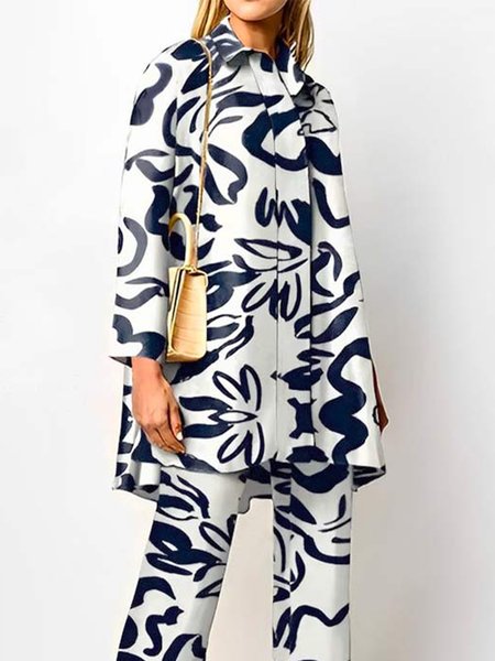 

Shirt Collar Loose Elegant Abstract Blouse, Blue, Blouses and Shirts
