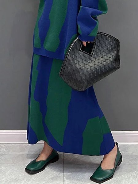 

Loose Abstract Graphic Urban Long Skirt, As picture, Skirts